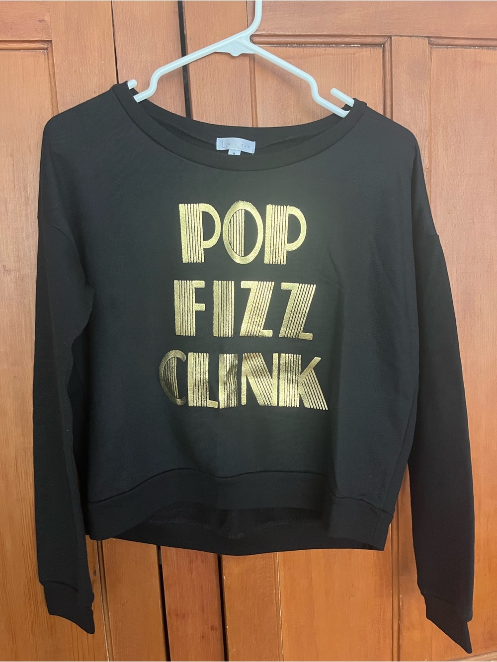 POP FIZZ CLINK Gold & Black Nordstroms Festive Sweatshirt EUC M